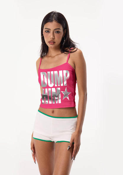 Dump Him Silver Foil Printed Y2K Spaghetti Strap Cami Cherrykitten