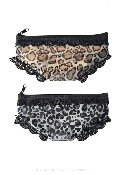 Leopard Y2K Briefs Shape Cosmetic Pouch Cherrykitten