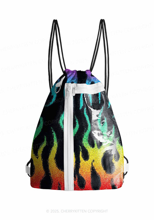 Rainbow Flame Pride Y2K Drawstring Itabag Backpack Cherrykitten