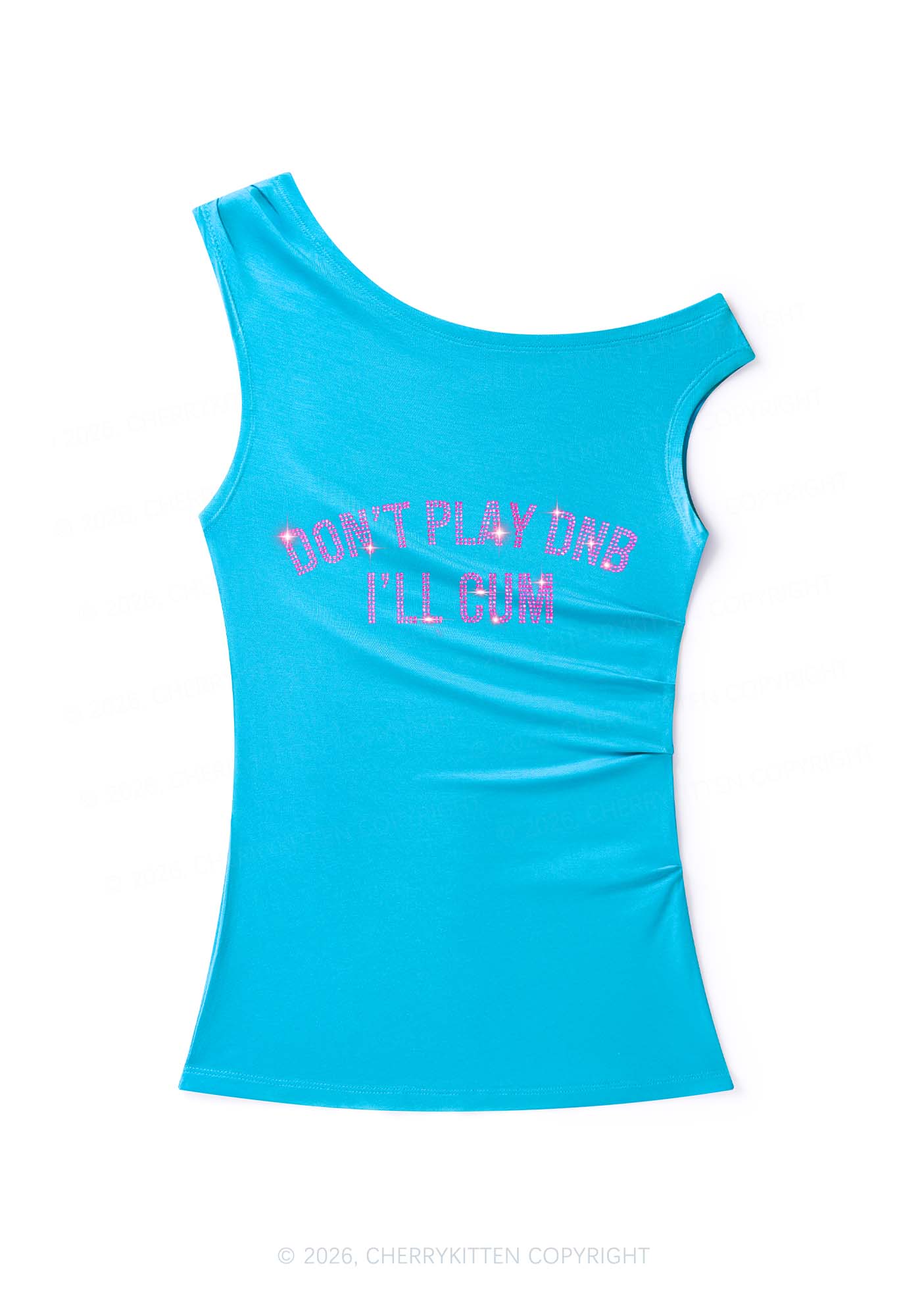 Rhinestone Dont Play DNB Y2K Off Shoulder Tank Top Cherrykitten
