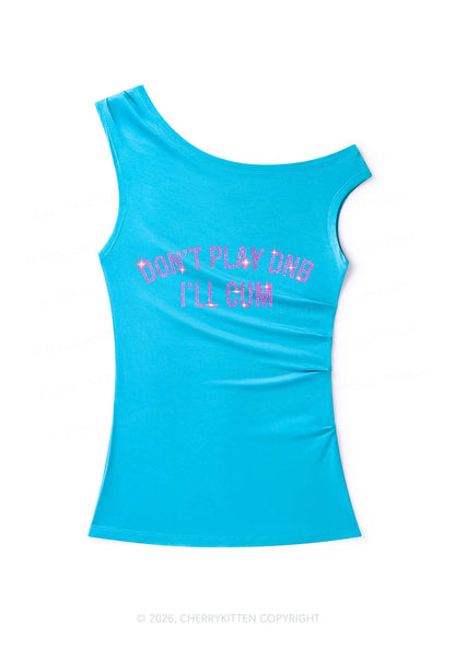 Rhinestone Dont Play DNB Y2K Off Shoulder Tank Top Cherrykitten