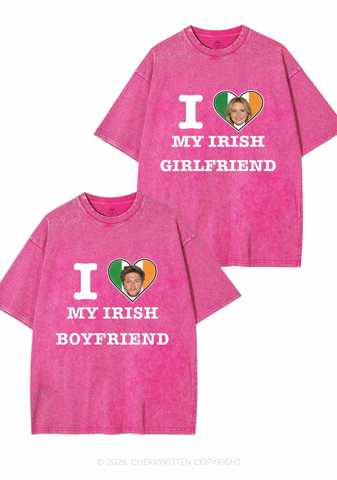 Custom My Irish BF GF Y2K Valentine's Day Washed Tee Cherrykitten