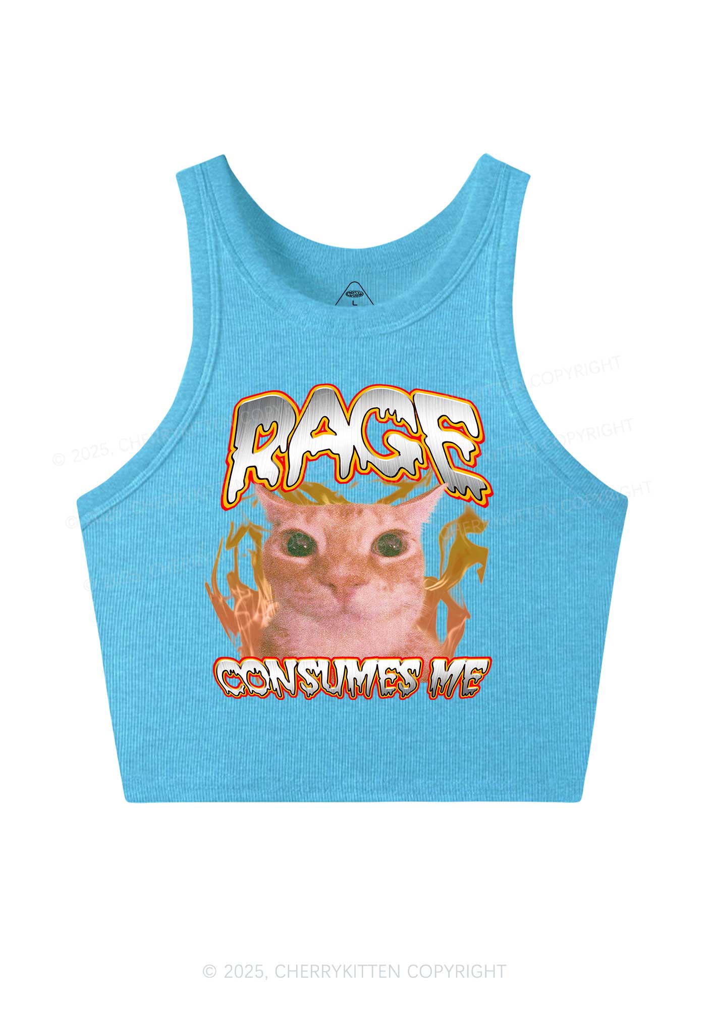 Rage Consumes Me Cat Y2K Crop Tank Top Cherrykitten