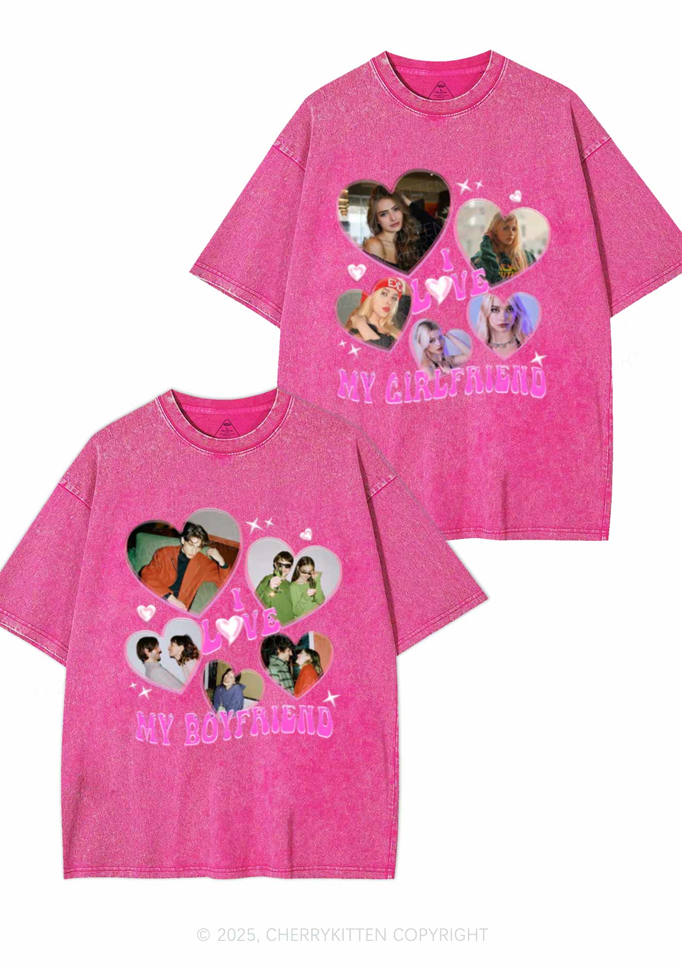Custom My BF GF Photos Y2K Valentine's Day Washed Tee Cherrykitten