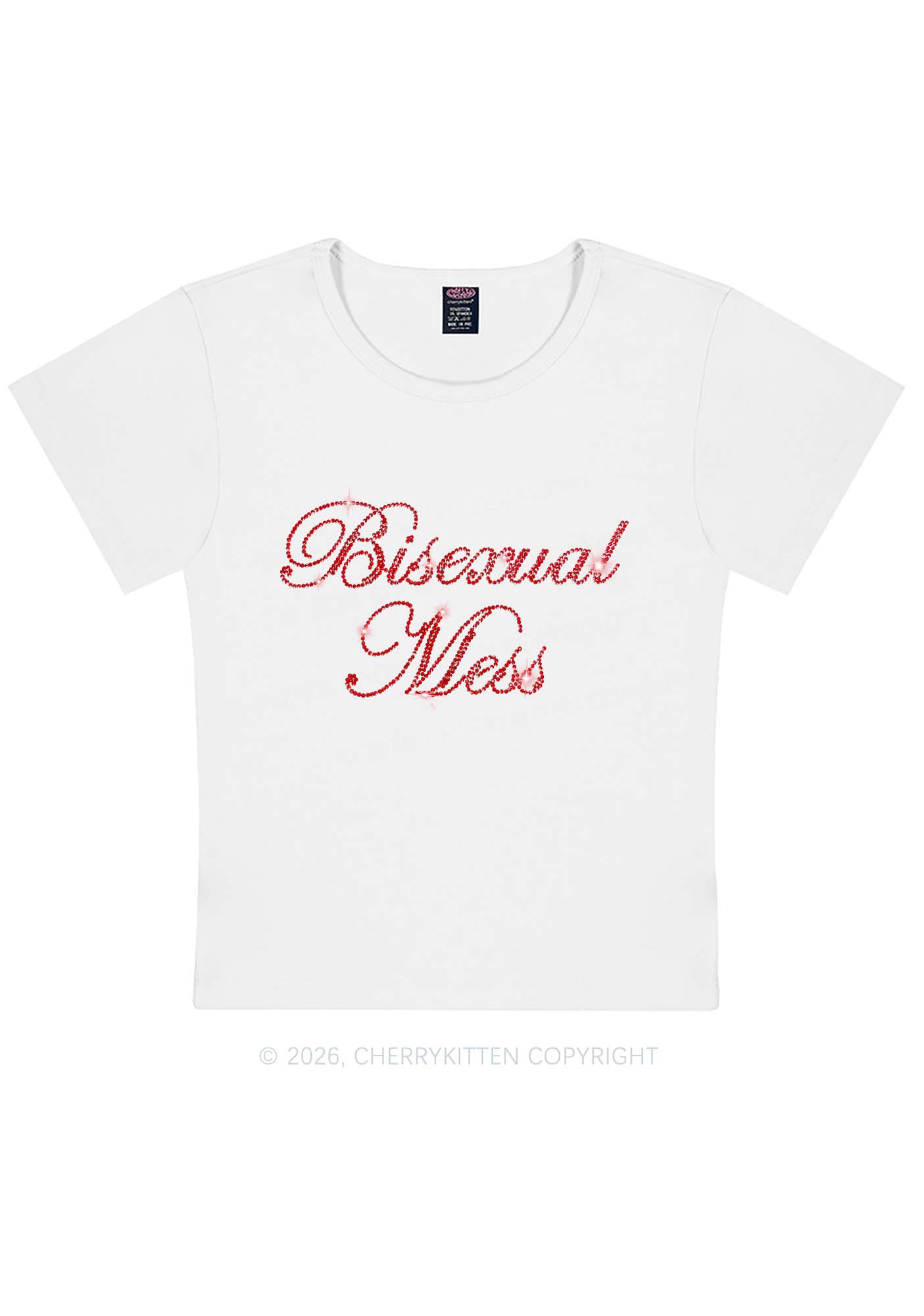 Rhinestone Bisexual Mess Pride Y2K Baby Tee Cherrykitten