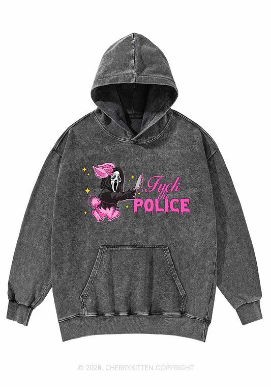Halloween Fxxk The Police Y2K Washed Hoodie Cherrykitten