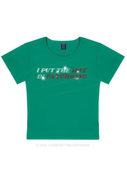 Rhinestone I Put The Hot In Psychotic Y2K Baby Tee Cherrykitten