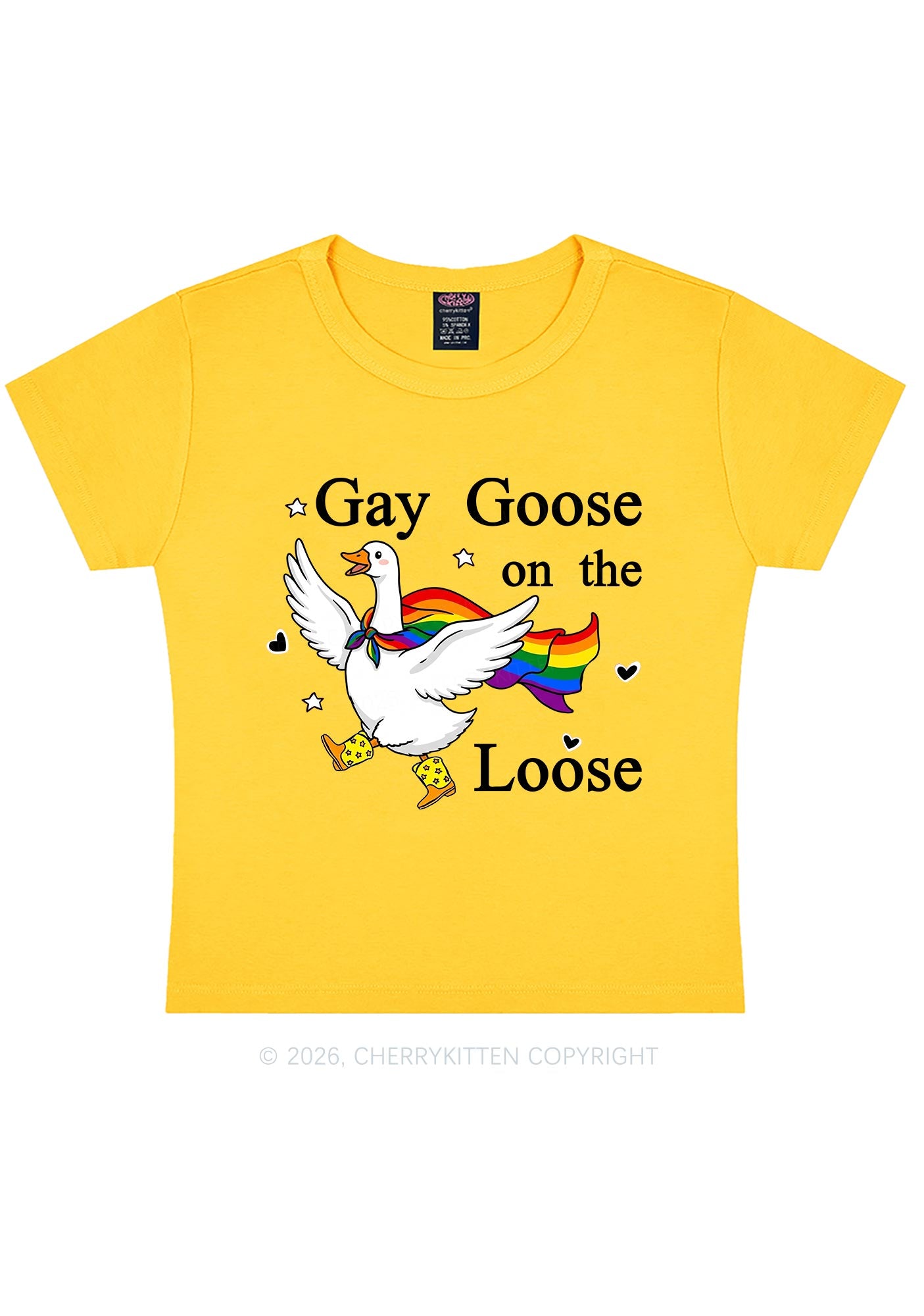 Gay Goose On The Loose Pride Y2K Baby Tee Cherrykitten