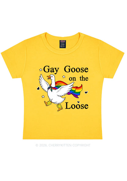 Gay Goose On The Loose Pride Y2K Baby Tee Cherrykitten