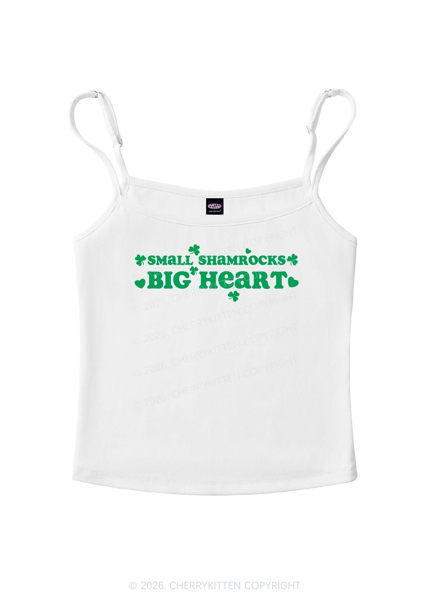 Small Shamrocks Big Heart St Patricks Y2K Spaghetti Strap Cami Cherrykitten