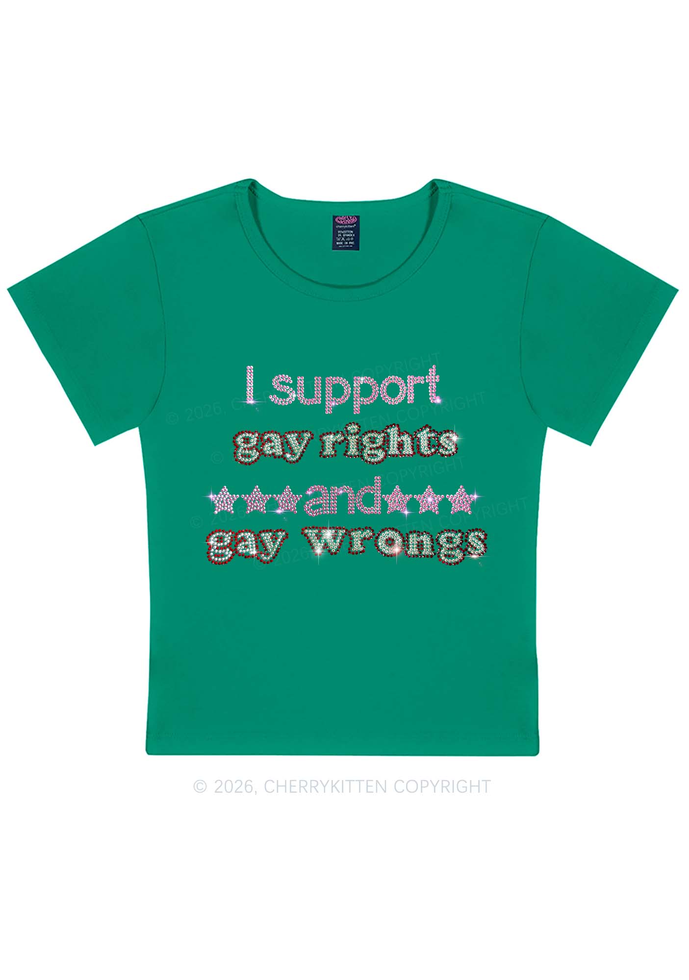 Rhinestone I Support Gay Rights Y2K Baby Tee Cherrykitten