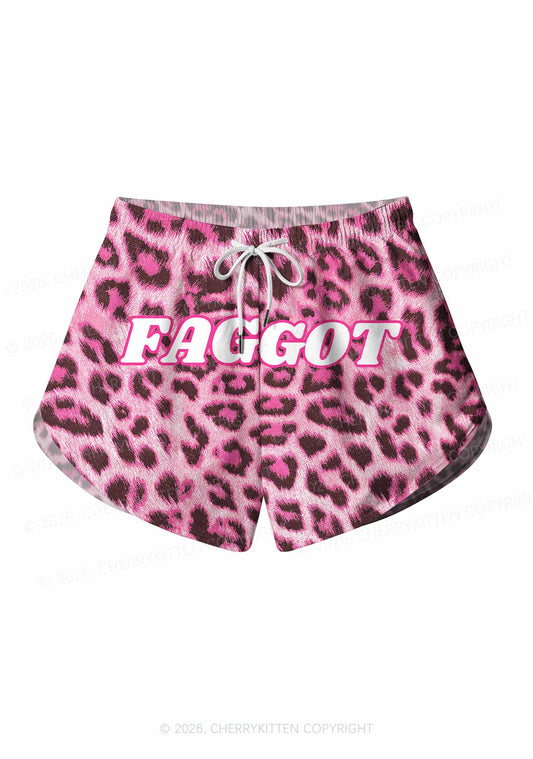 Pink Leopard Faggot Pride Y2K Print Men Beach Shorts Cherrykitten