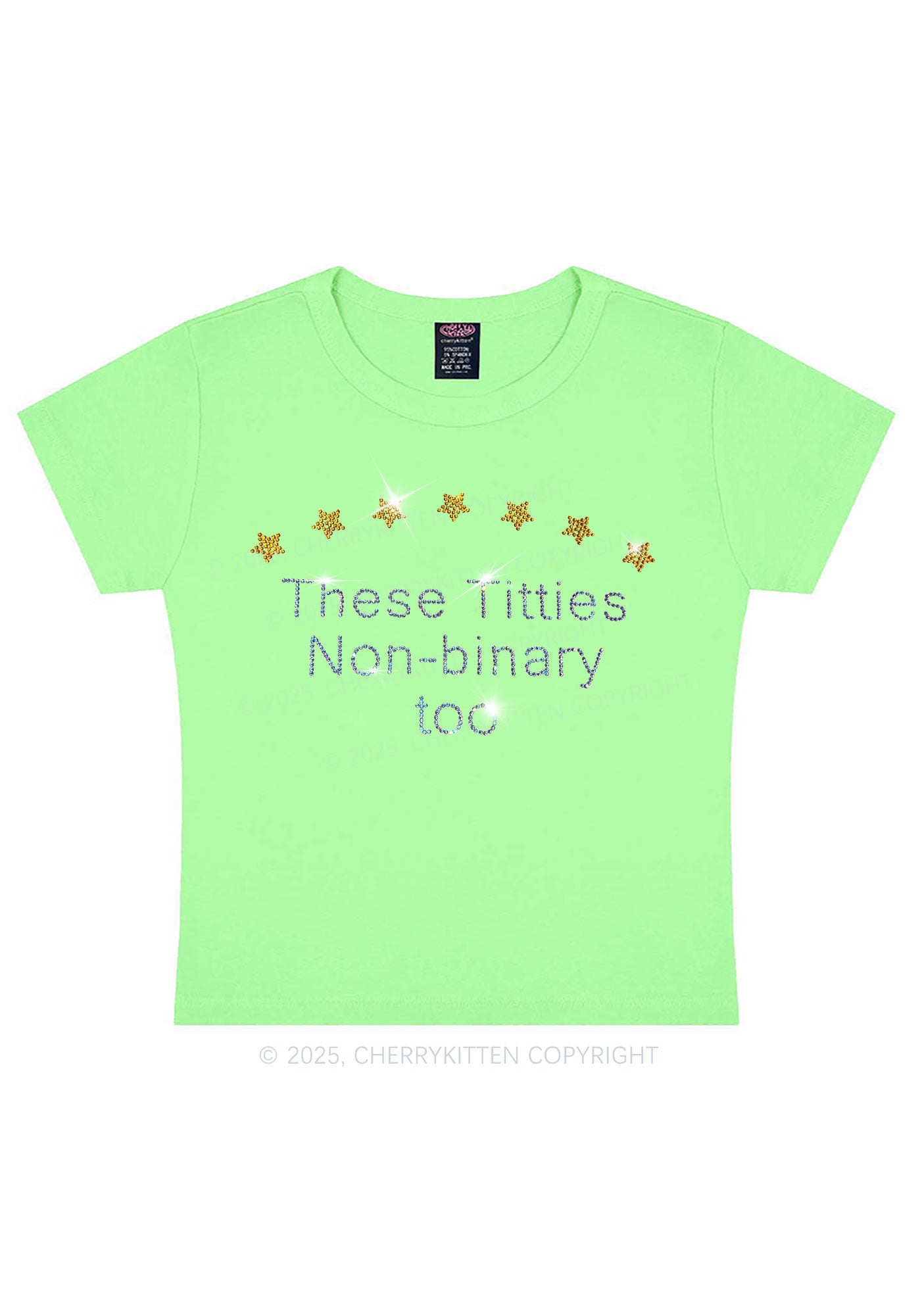 Rhinestone Txtties Nonbinary Too Y2K Baby Tee Cherrykitten