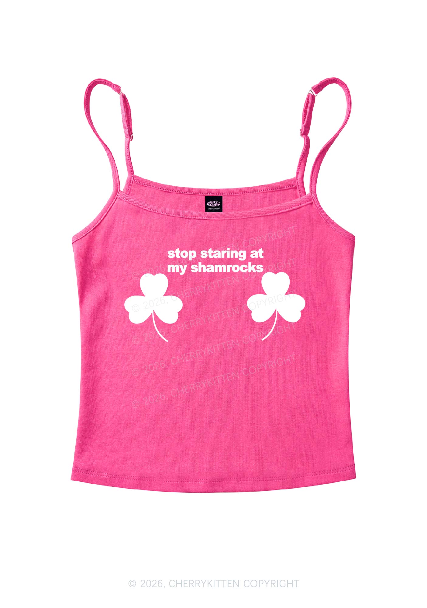 Stop Staring At My Shamrocks St Patricks Y2K Spaghetti Strap Cami Cherrykitten