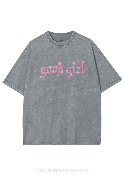 Rhinestone Good Girl Y2K Shirts Washed Tee Cherrykitten