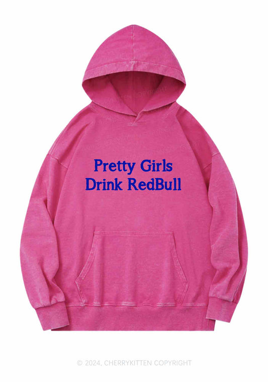 Pretty Girls Drink Redbull Y2K Washed Hoodie Cherrykitten