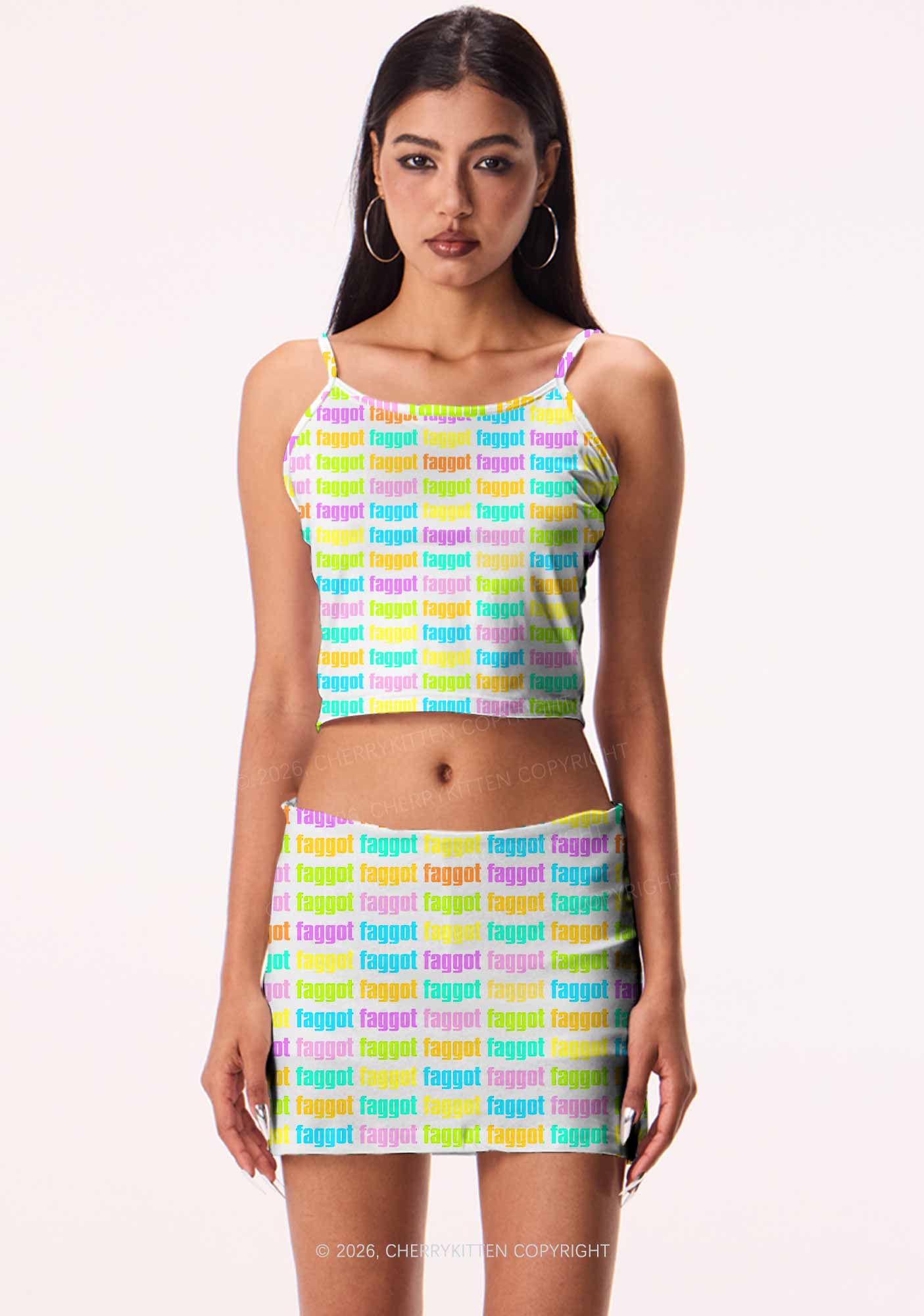 Rainbow Faggot Slogan Pride Y2K Print Cami Crop Top Cherrykitten