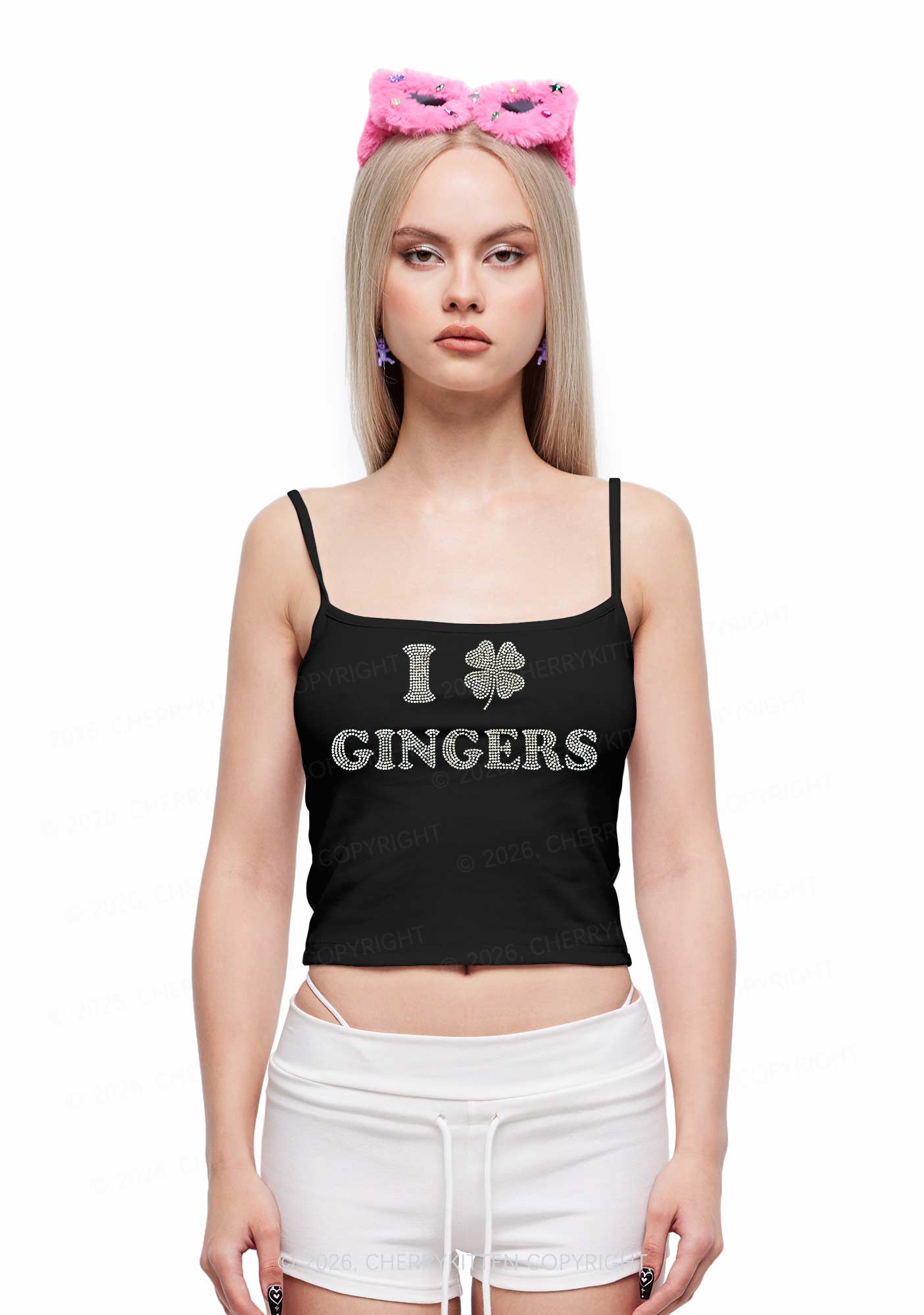 Rhinestone I Love Gingers St Patricks Y2K Spaghetti Strap Cami Cherrykitten