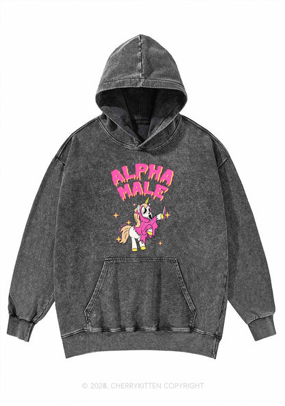 Halloween Unicorn Alpha Male Y2K Washed Hoodie Cherrykitten