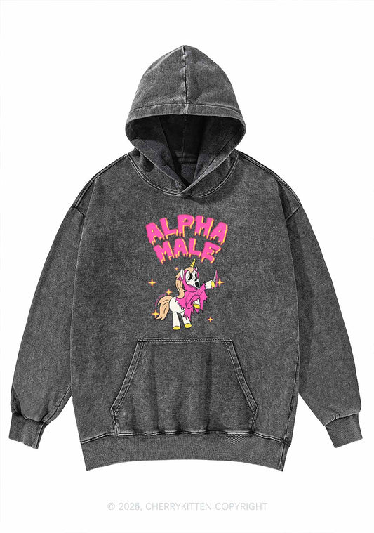 Halloween Unicorn Alpha Male Y2K Washed Hoodie Cherrykitten