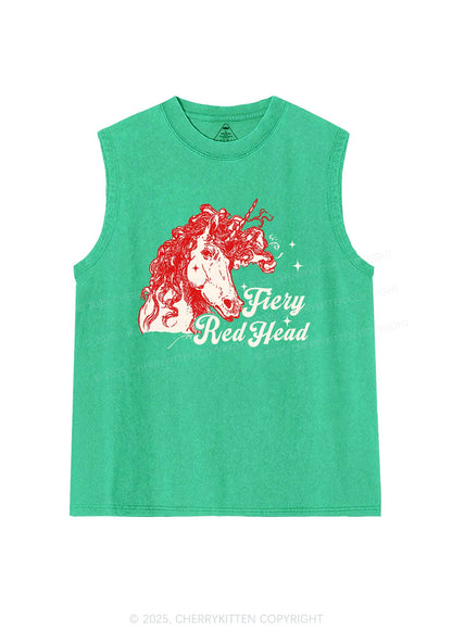Fiery Red Head Y2K Washed Muscle Tank Cherrykitten