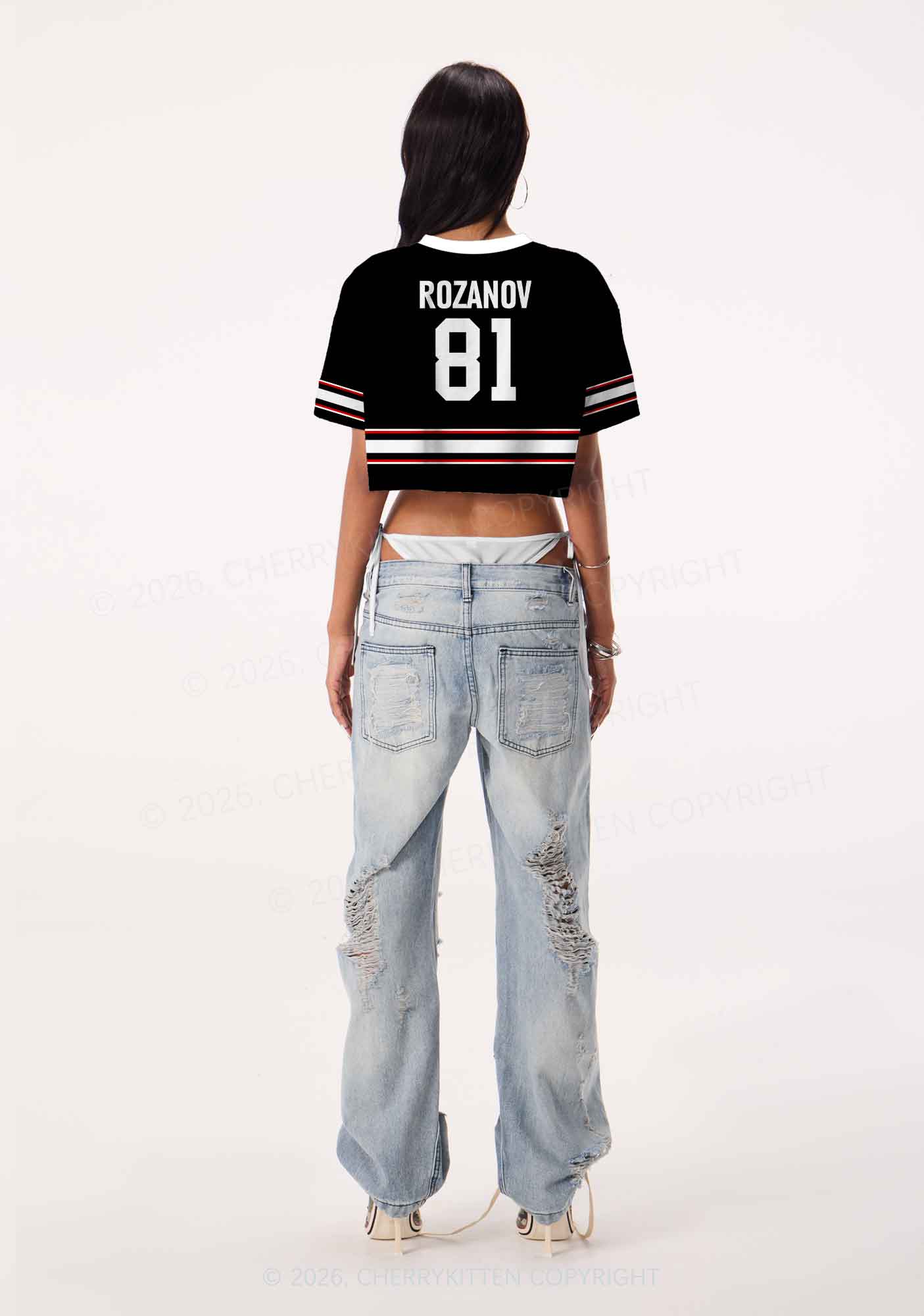 Blue Gaze HR Y2K Crop Sport Jersey Shirts Cherrykitten