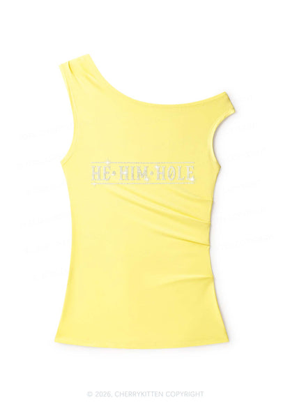 Rhinestone He Him Hole Pride Y2K Off Shoulder Tank Top Cherrykitten