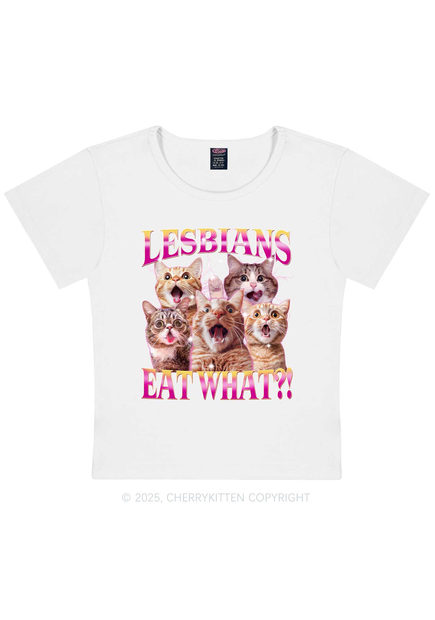Funny Lesbian Cat Y2K Baby Tee Cherrykitten