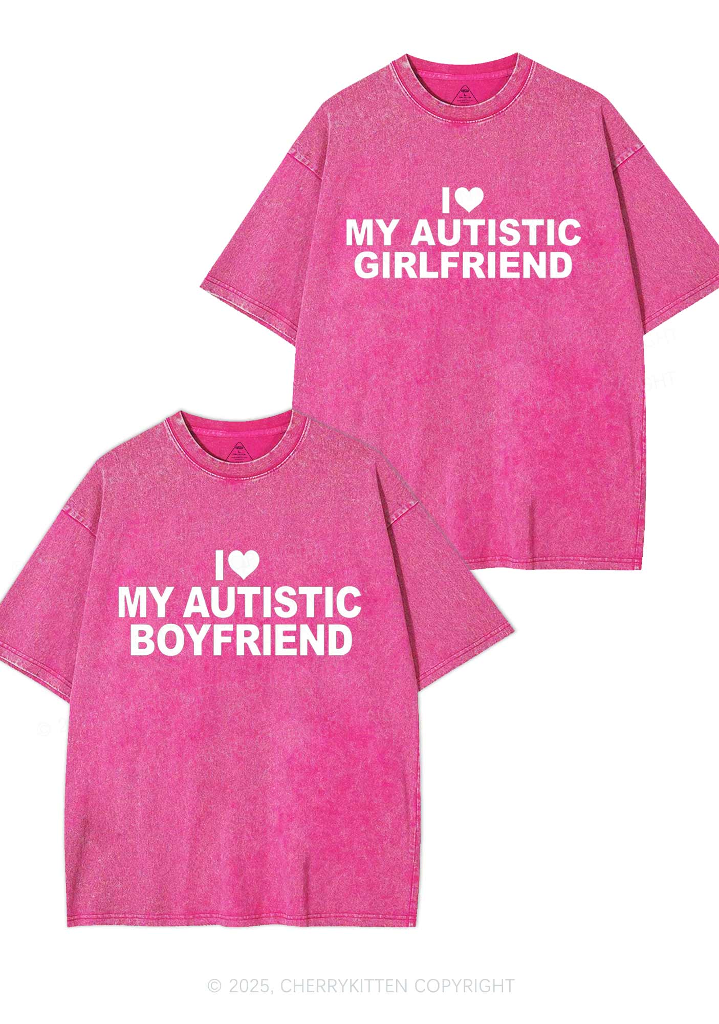 I Love My Autistic GF BF Y2K Valentine's Day Washed Tee Cherrykitten