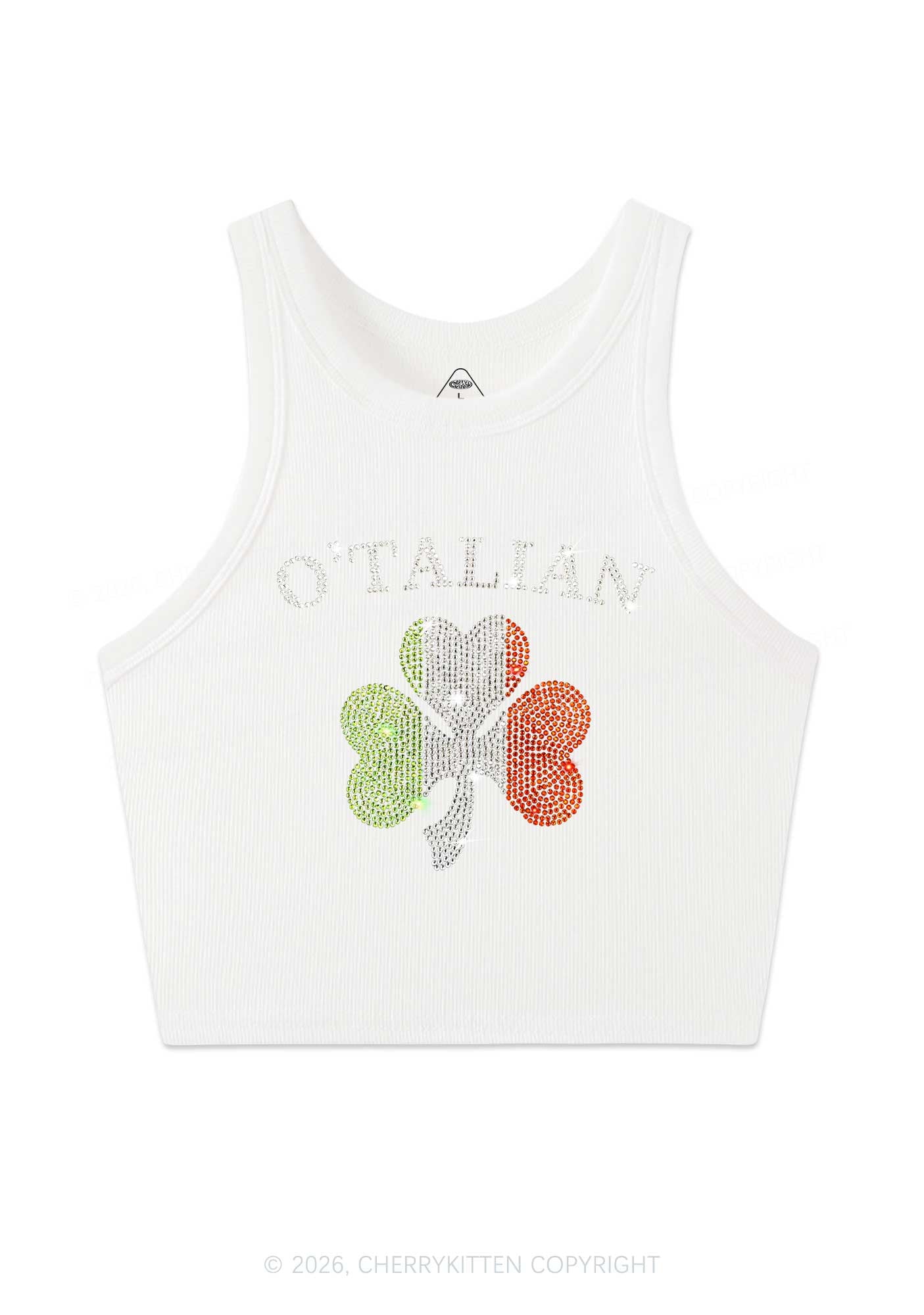 Rhinestone Otalian St Patricks Y2K Crop Tank Top Cherrykitten