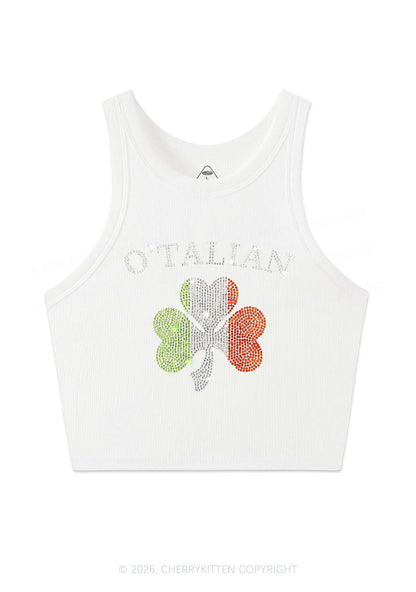 Rhinestone Otalian St Patricks Y2K Crop Tank Top Cherrykitten