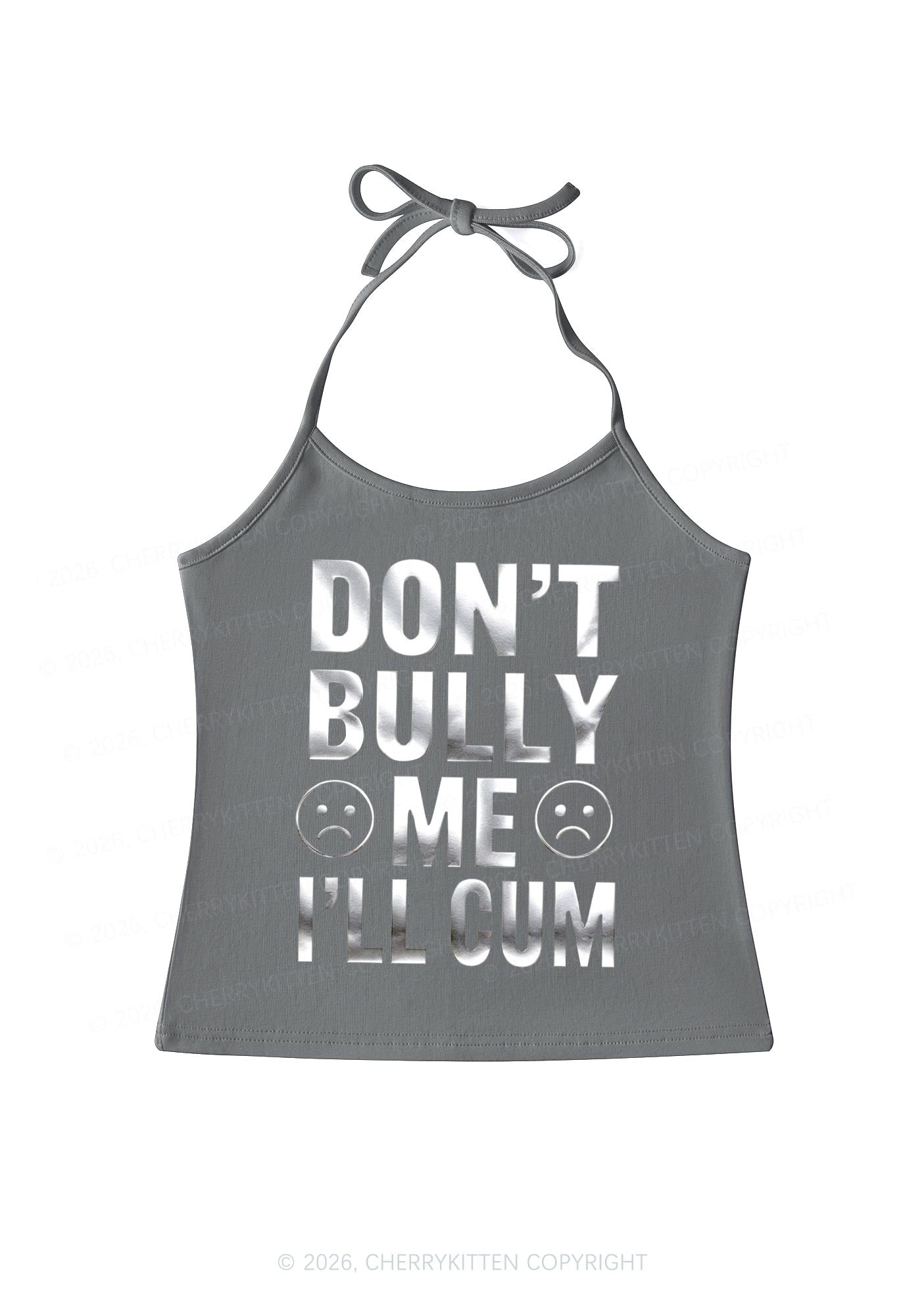 Dont Bully Me Silver Foil Printed Y2K Halter Neck Cami Cherrykitten