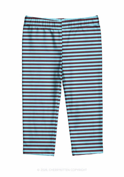 Blue And Brown Stripes Y2K Print Capri Pants Cherrykitten