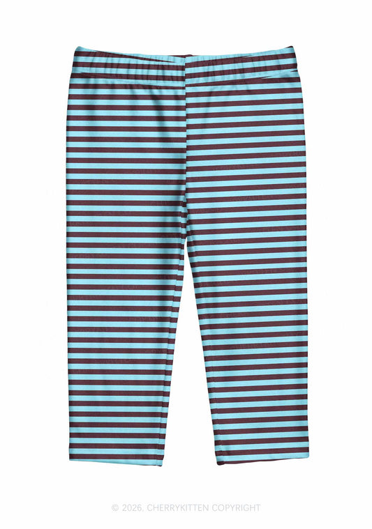 Blue And Brown Stripes Y2K Print Capri Pants Cherrykitten