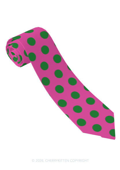 Green Dots On Pink Y2K Necktie Cherrykitten