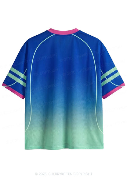 Blue Green Gradient Ketamxxe Y2K Sport Jersey Shirts Cherrykitten