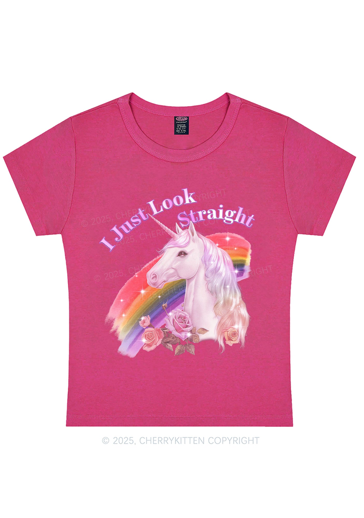 Look Straight Unicorn Pride Y2K Baby Tee Cherrykitten