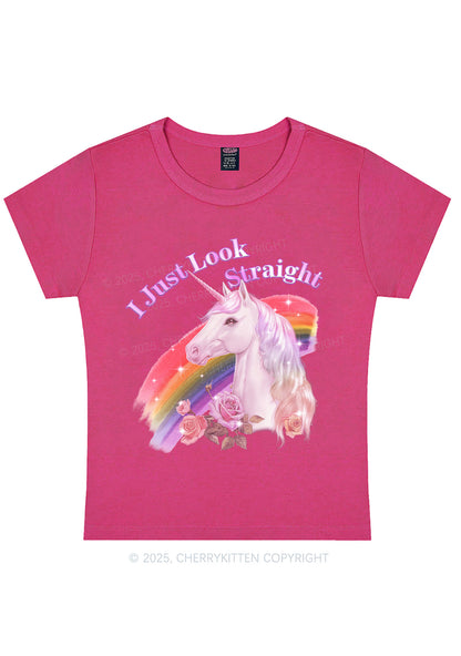 Look Straight Unicorn Pride Y2K Baby Tee Cherrykitten