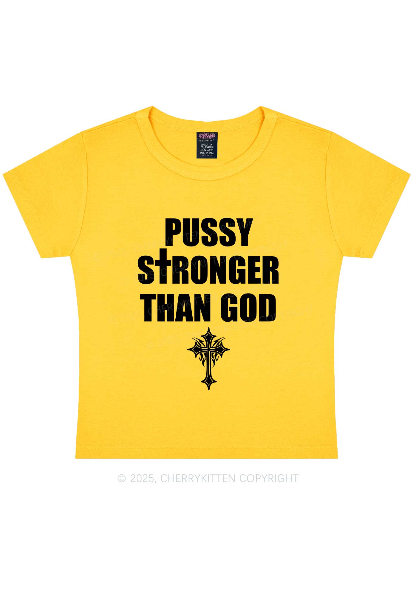 Puxxy Stronger Than God Y2K Baby Tee Cherrykitten