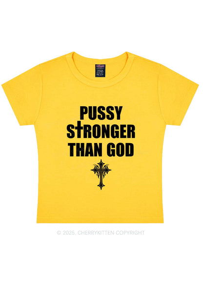 Puxxy Stronger Than God Y2K Baby Tee Cherrykitten