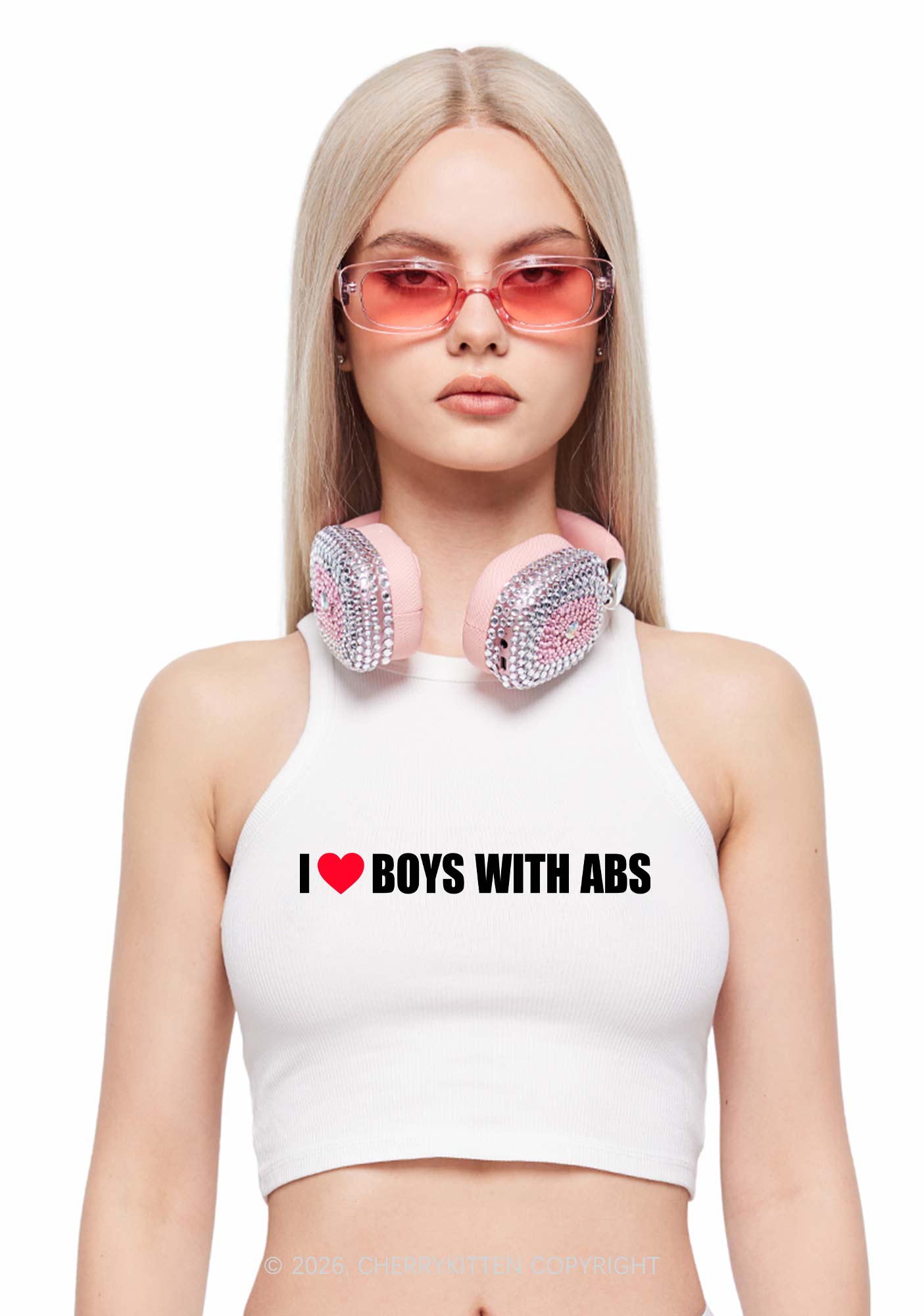 I Love Boys With ABS Y2K Crop Tank Top Cherrykitten