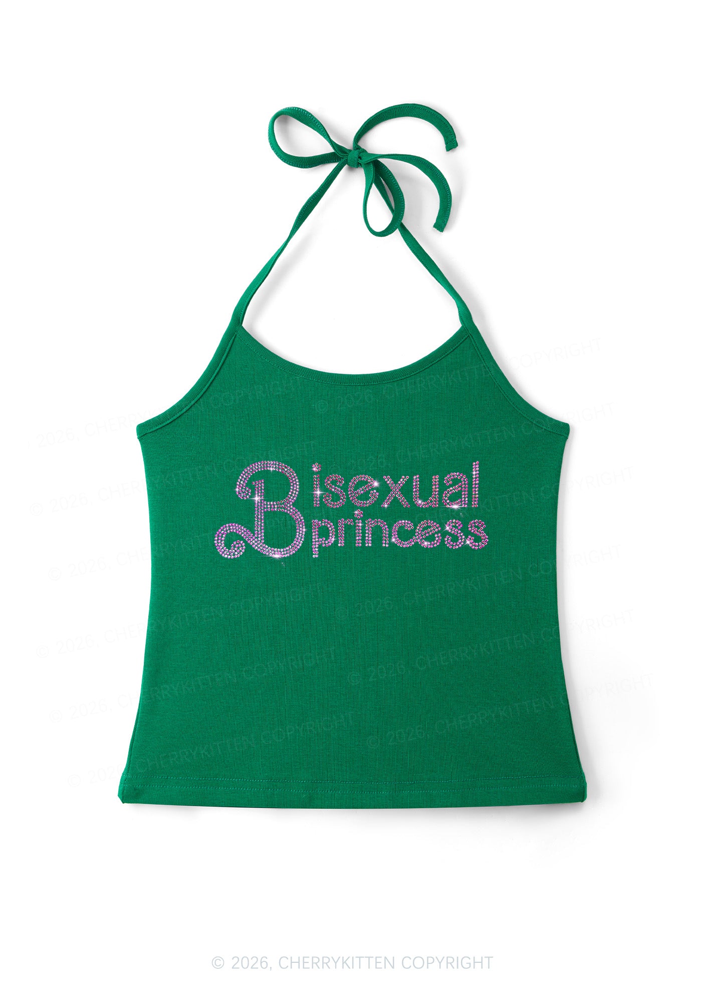 Rhinestone Bisexual Princess Pride Y2K Halter Neck Cami Cherrykitten