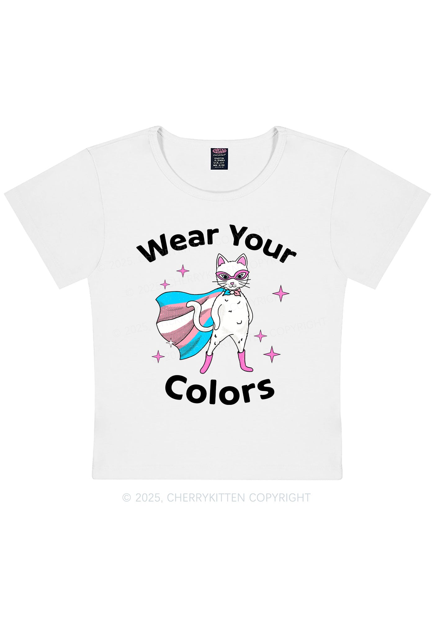 Transgender Flag Cat Pride Y2K Baby Tee Cherrykitten