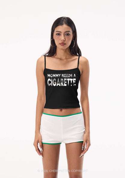 Mommy Needs A Cigarette Silver Foil Printed Y2K Spaghetti Strap Cami Cherrykitten