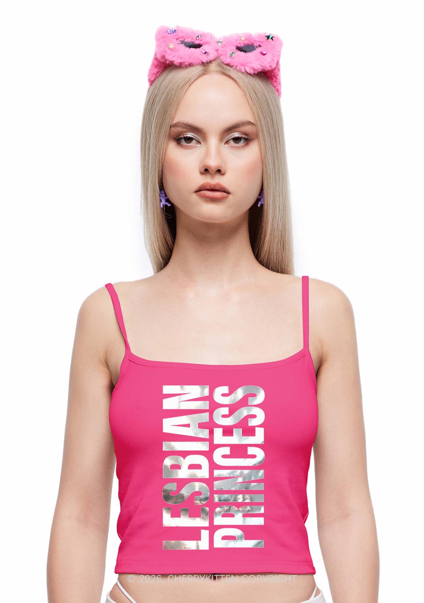 Lesbian Princess Pride Silver Foil Printed Y2K Spaghetti Strap Cami Cherrykitten