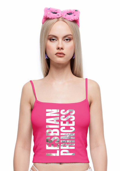 Lesbian Princess Pride Silver Foil Printed Y2K Spaghetti Strap Cami Cherrykitten