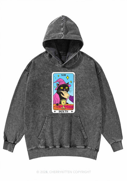 Halloween Death Black Cat Y2K Washed Hoodie Cherrykitten