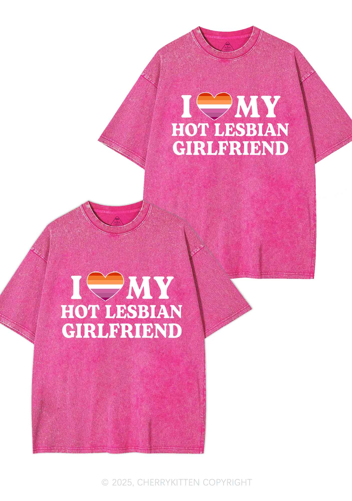 Love My Hot Lesbian GF Y2K Valentine's Day Washed Tee Cherrykitten