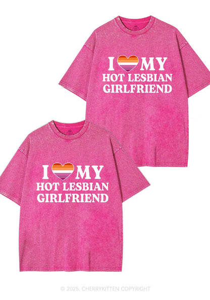 Love My Hot Lesbian GF Y2K Valentine's Day Washed Tee Cherrykitten