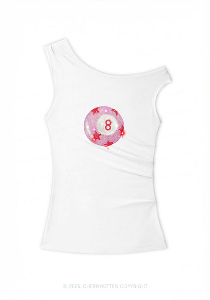 Rhinestone Pink Eight Ball Star Y2K Off Shoulder Tank Top Cherrykitten